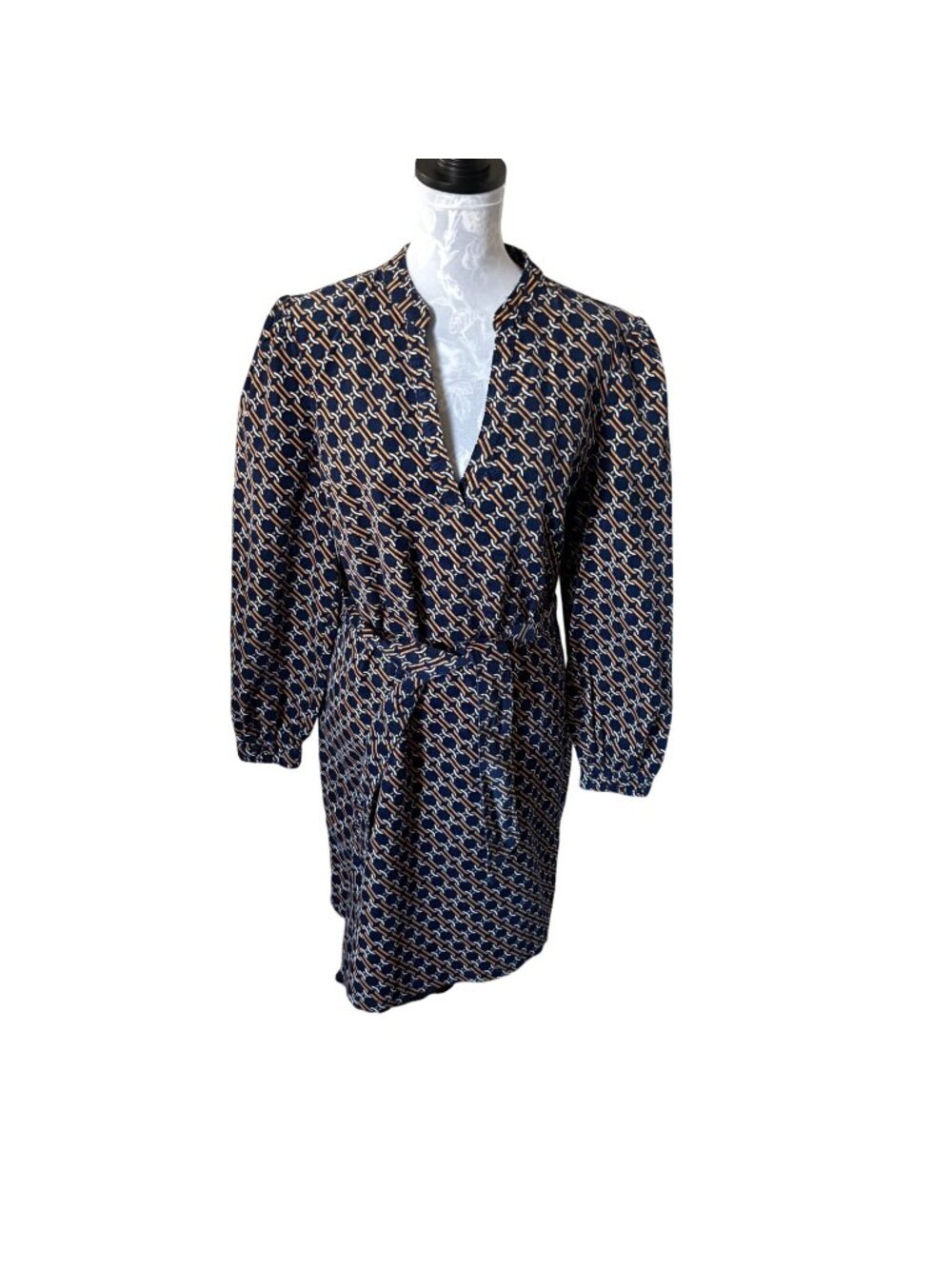 BODEN Corduroy Navy Chain Link Dress Long Sleeve Size 14 REG NWT